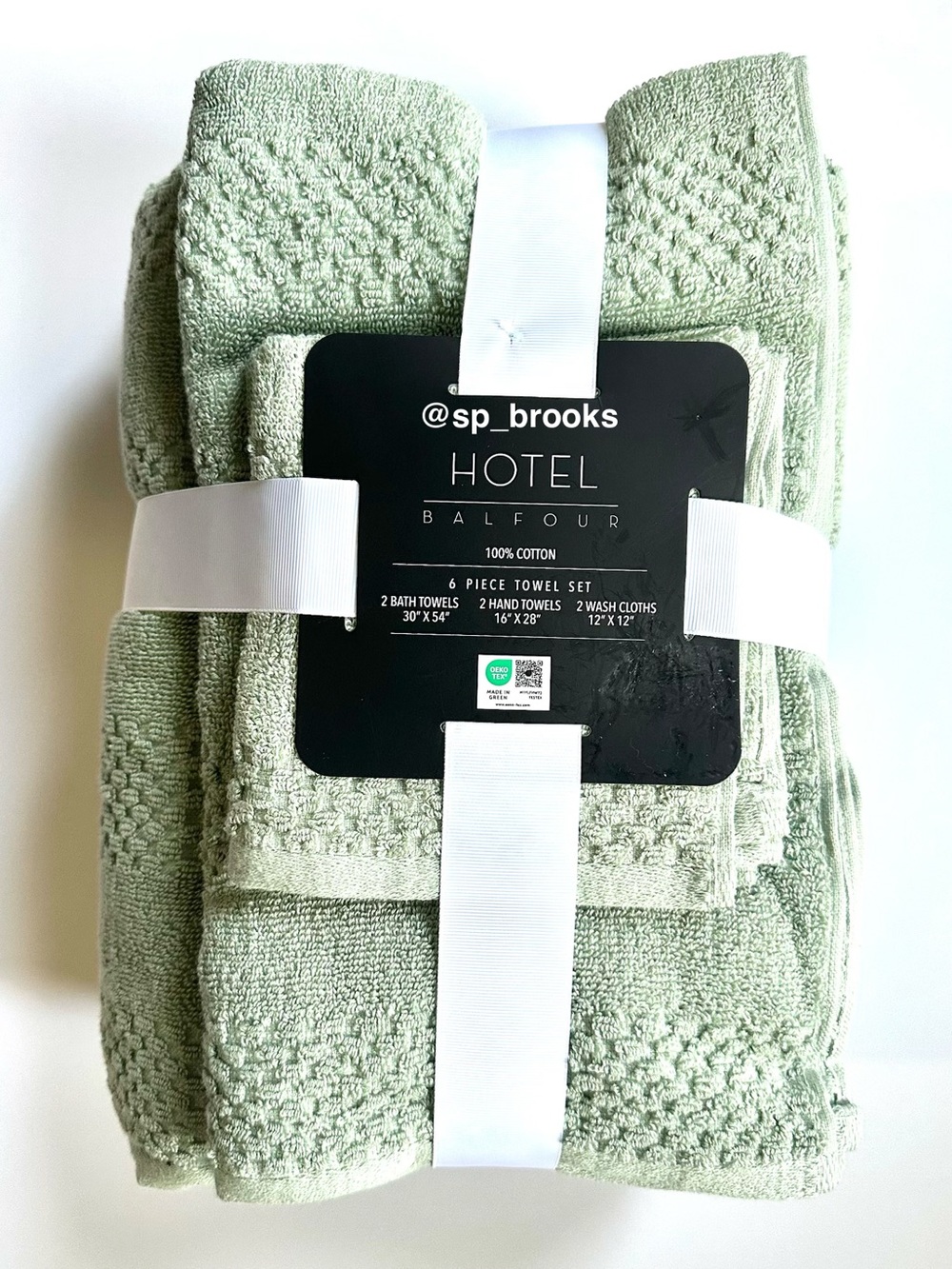 🎁6PC Hotel Balfour Bath Towel Set Green Waffle Design Soft 100% Cotton NEW